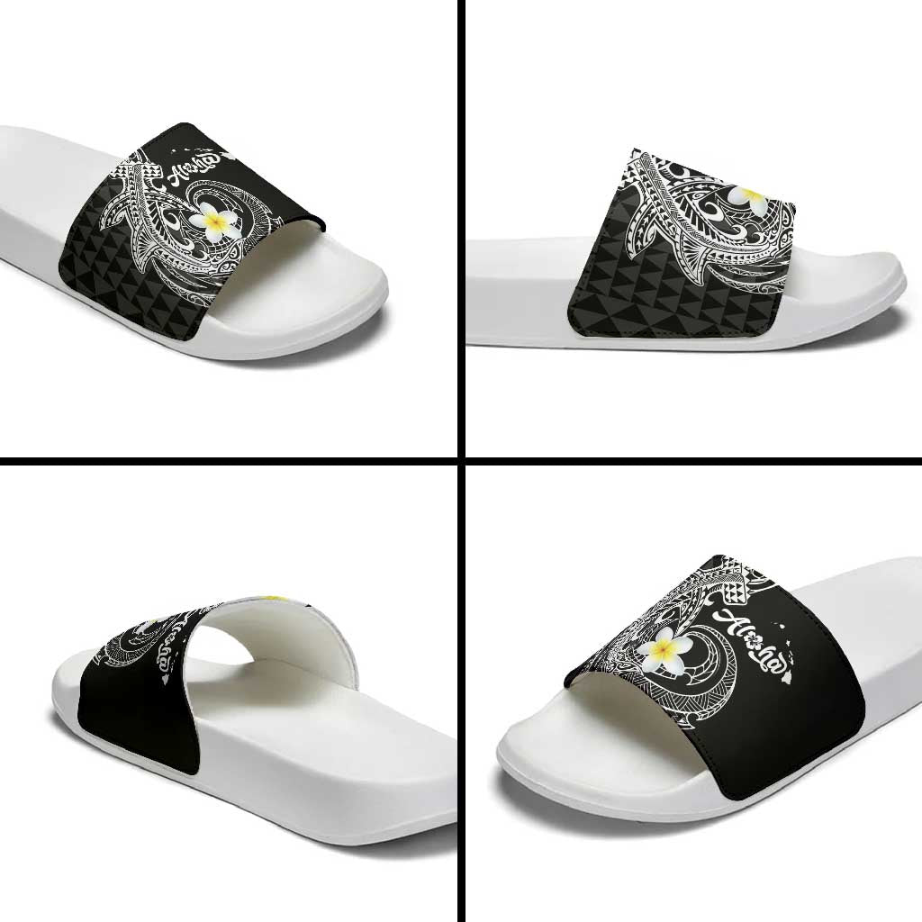 Aloha Hammerhead Shark Slide Sandals Black Hawaiian Kakau Tribal Tattoo - Polynesian Pride