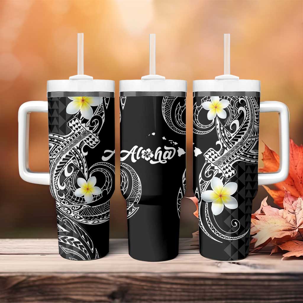 Aloha Hammerhead Shark Tumbler With Handle Black Hawaiian Kakau Tribal Tattoo