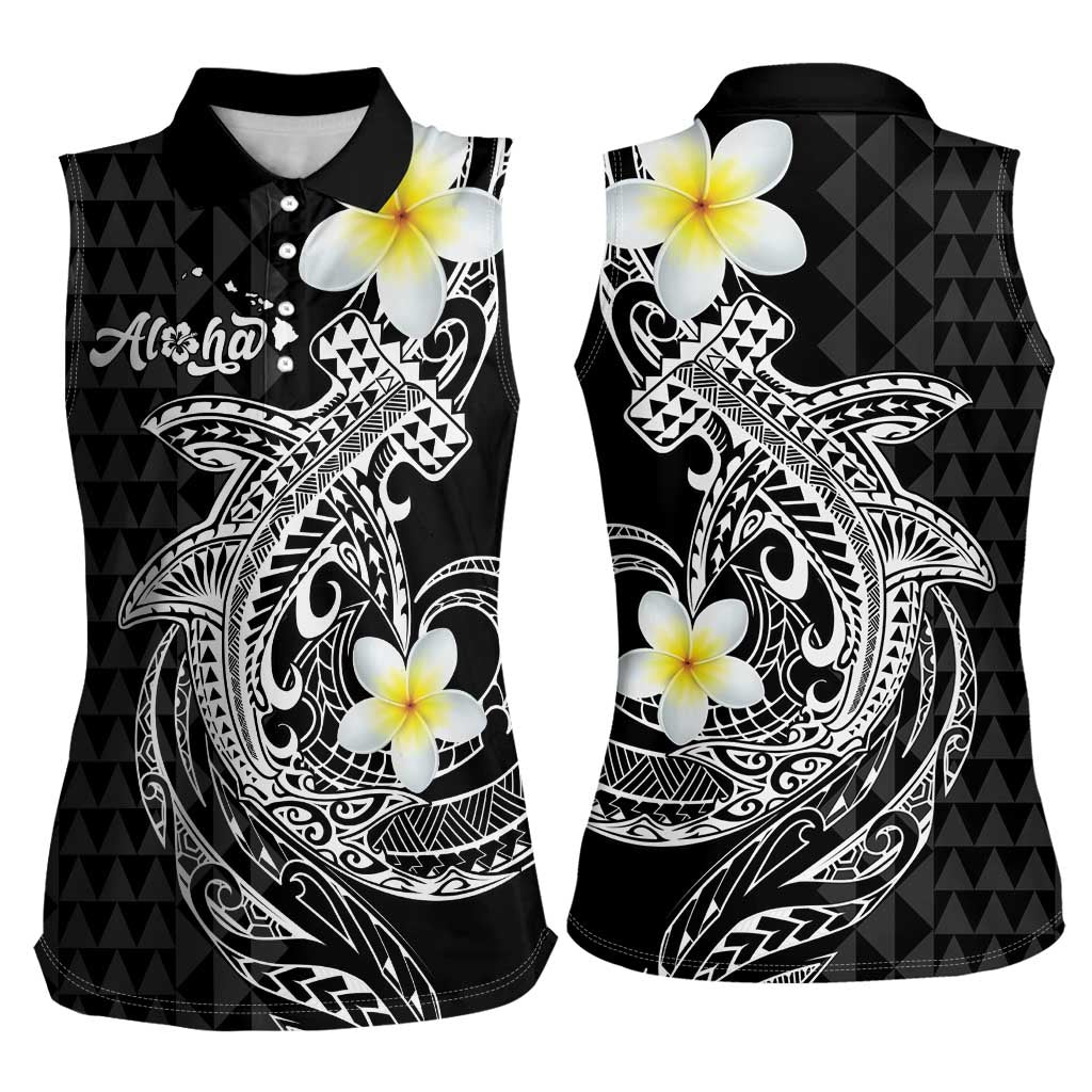 Aloha Hammerhead Shark Women Sleeveless Polo Shirt Black Hawaiian Kakau Tribal Tattoo LT9 - Polynesian Pride