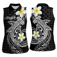 Aloha Hammerhead Shark Women Sleeveless Polo Shirt Black Hawaiian Kakau Tribal Tattoo LT9 - Polynesian Pride