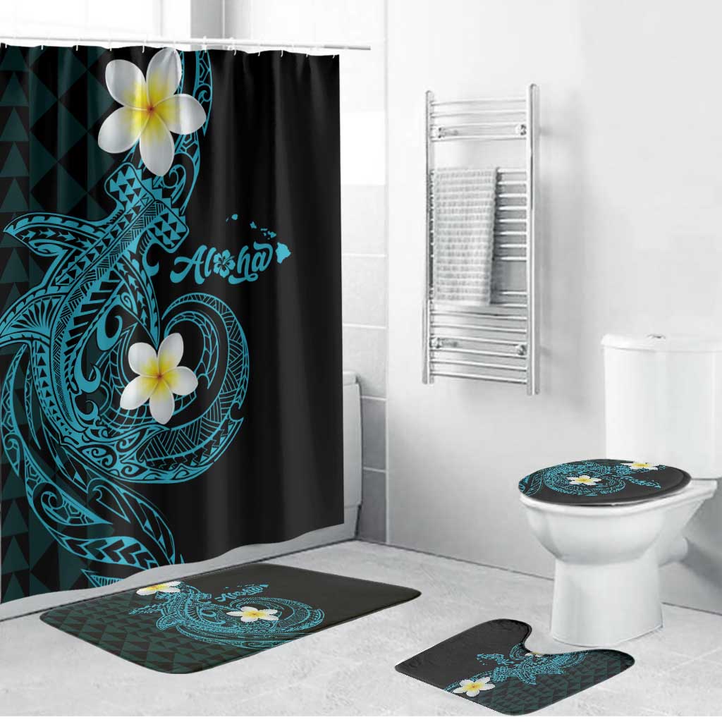 Aloha Hammerhead Shark Bathroom Set Calypso Hawaiian Kakau Tribal Tattoo LT9 Bathroom Set (4 pcs) Blue - Polynesian Pride