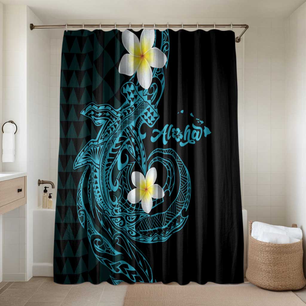 Aloha Hammerhead Shark Bathroom Set Calypso Hawaiian Kakau Tribal Tattoo LT9 Shower Curtain Only Blue - Polynesian Pride