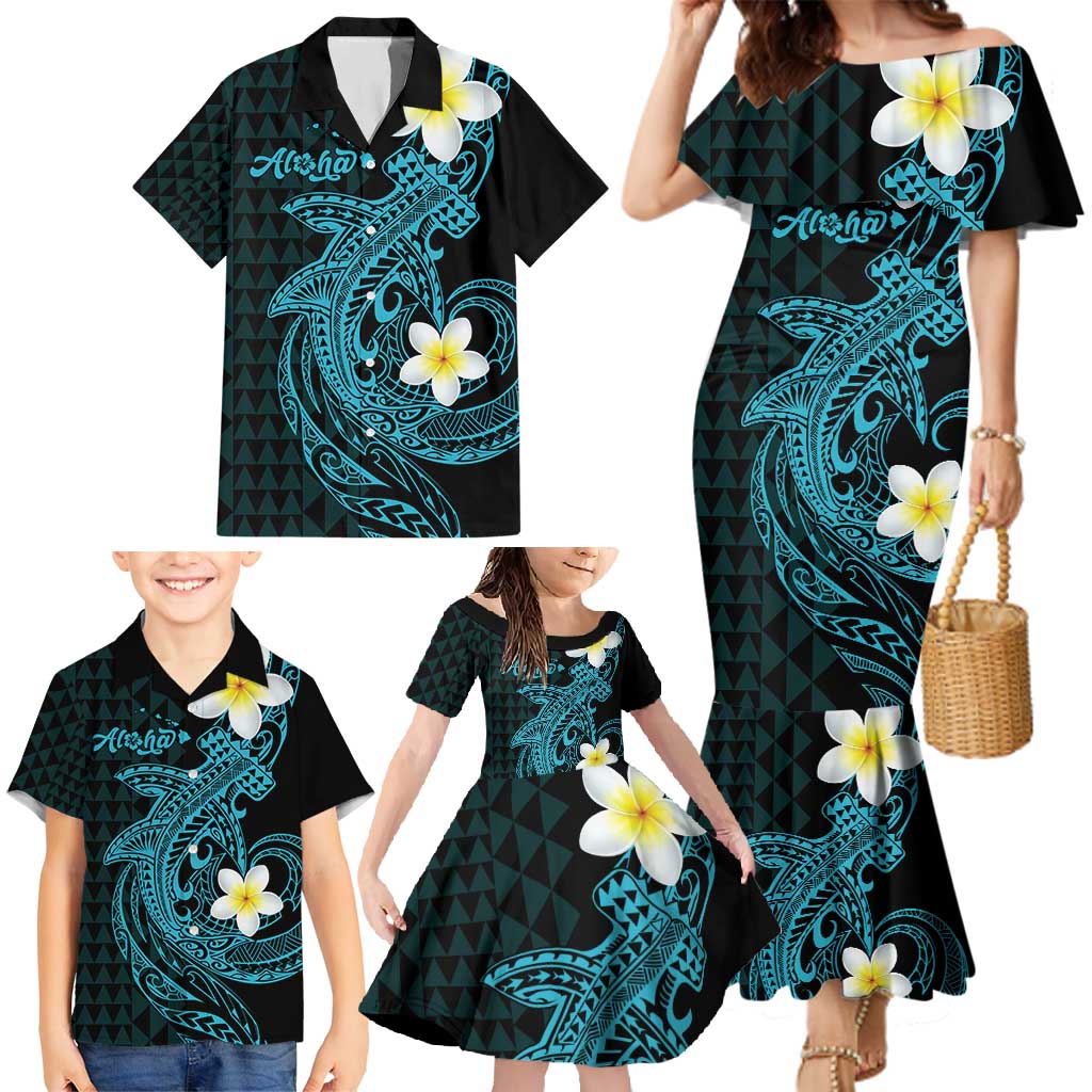 Aloha Hammerhead Shark Family Matching Mermaid Dress and Hawaiian Shirt Calypso Hawaiian Kakau Tribal Tattoo LT9 - Polynesian Pride