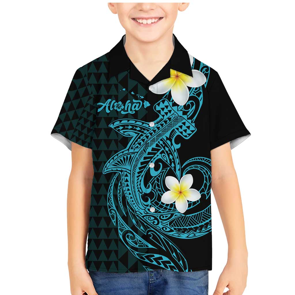 Aloha Hammerhead Shark Family Matching Mermaid Dress and Hawaiian Shirt Calypso Hawaiian Kakau Tribal Tattoo LT9 Son's Shirt Blue - Polynesian Pride