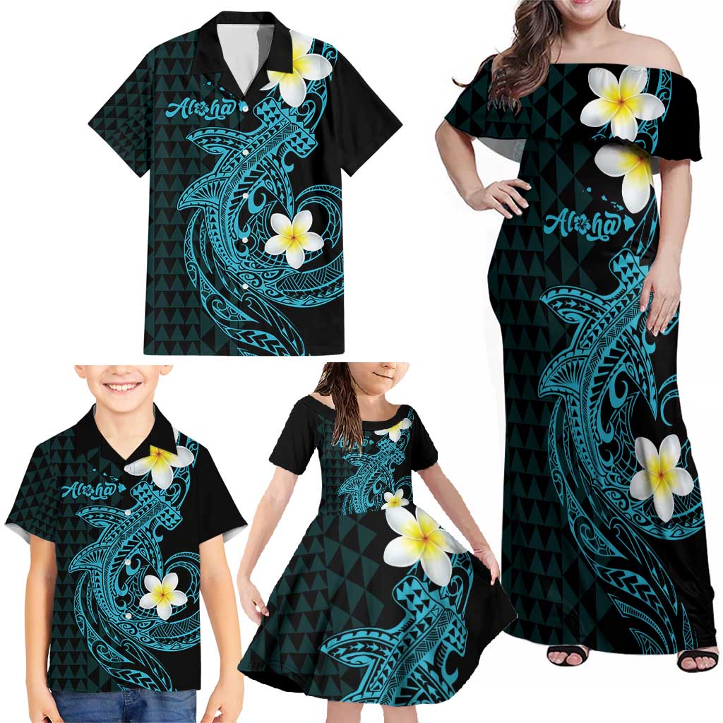 Aloha Hammerhead Shark Family Matching Off Shoulder Maxi Dress and Hawaiian Shirt Calypso Hawaiian Kakau Tribal Tattoo LT9 - Polynesian Pride