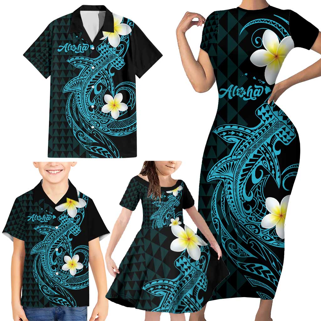 Aloha Hammerhead Shark Family Matching Short Sleeve Bodycon Dress and Hawaiian Shirt Calypso Hawaiian Kakau Tribal Tattoo LT9 - Polynesian Pride