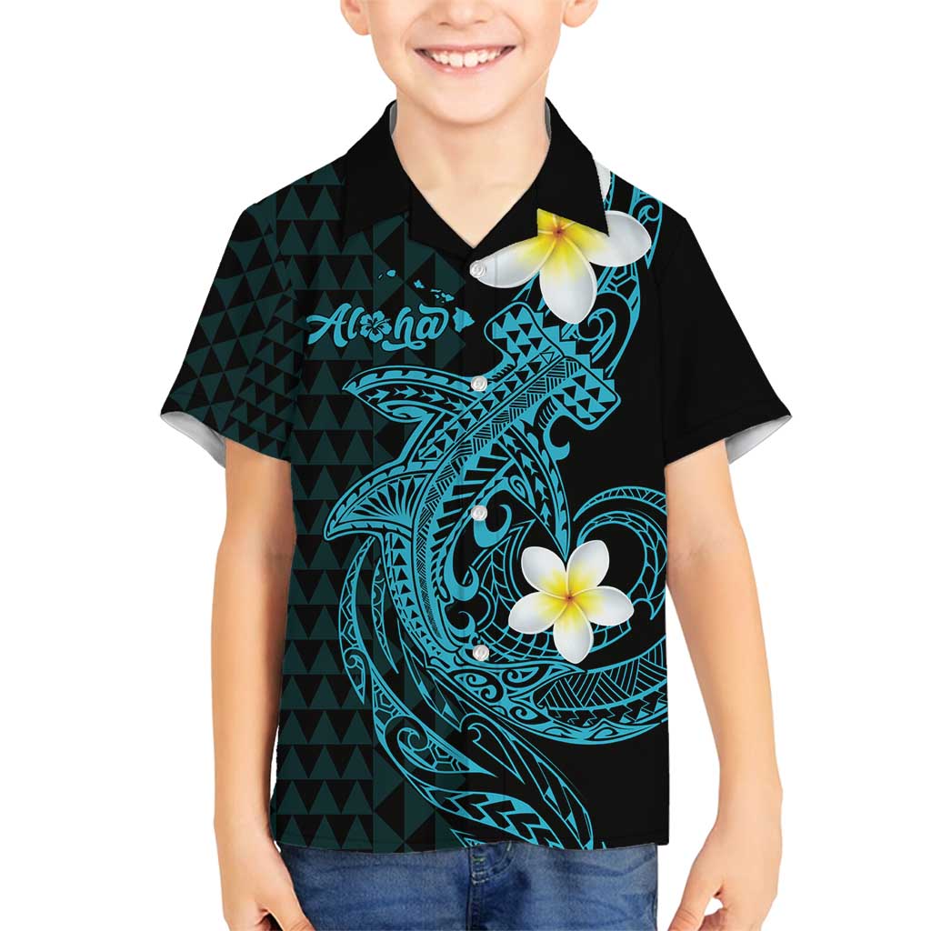 Aloha Hammerhead Shark Family Matching Summer Maxi Dress and Hawaiian Shirt Calypso Hawaiian Kakau Tribal Tattoo LT9 Son's Shirt Blue - Polynesian Pride