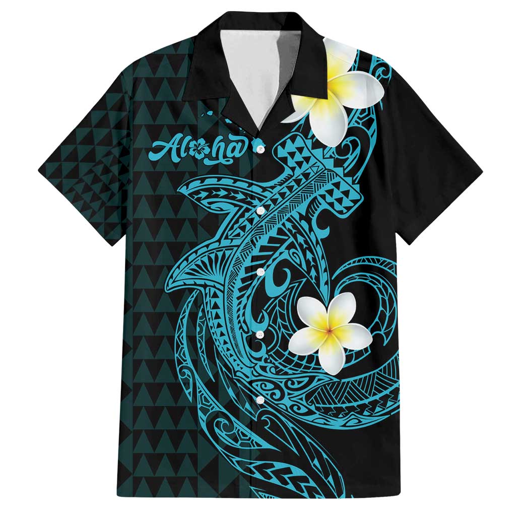 Aloha Hammerhead Shark Family Matching Tank Maxi Dress and Hawaiian Shirt Calypso Hawaiian Kakau Tribal Tattoo LT9 Dad's Shirt - Short Sleeve Blue - Polynesian Pride