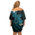 Aloha Hammerhead Shark Off Shoulder Short Dress Calypso Hawaiian Kakau Tribal Tattoo