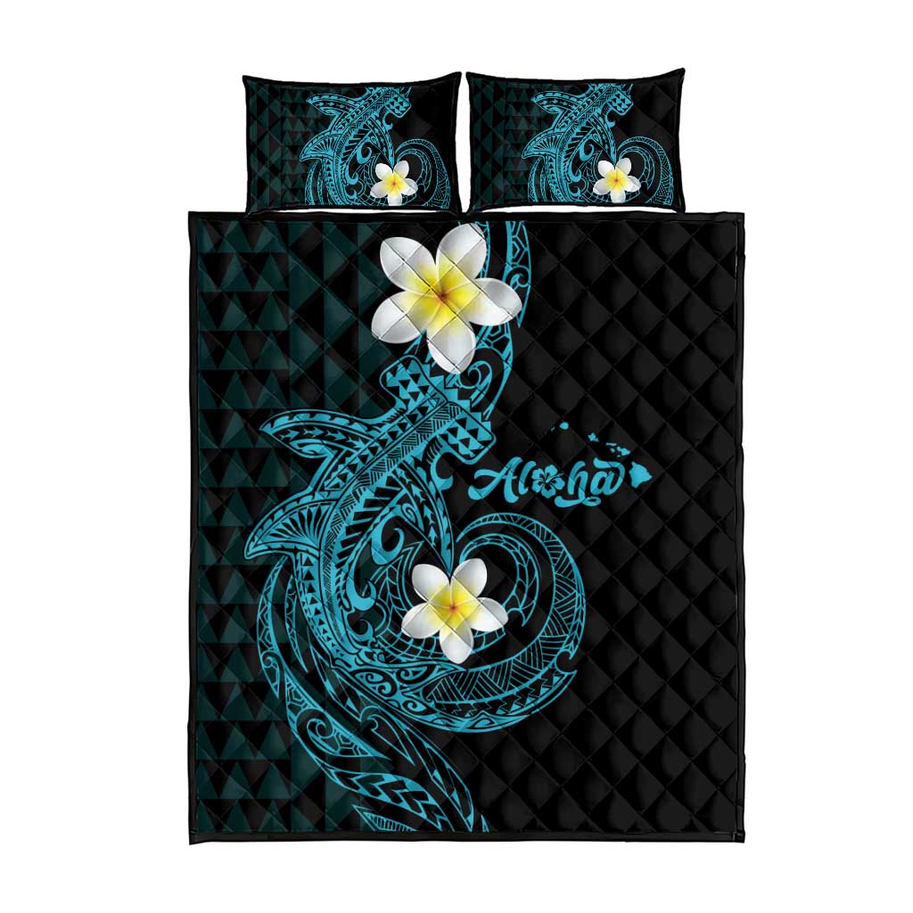 Aloha Hammerhead Shark Quilt Bed Set Calypso Hawaiian Kakau Tribal Tattoo