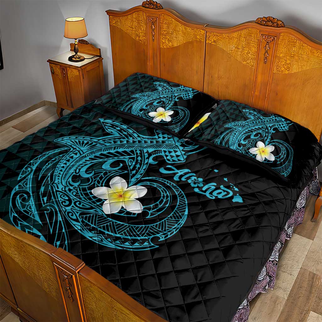 Aloha Hammerhead Shark Quilt Bed Set Calypso Hawaiian Kakau Tribal Tattoo