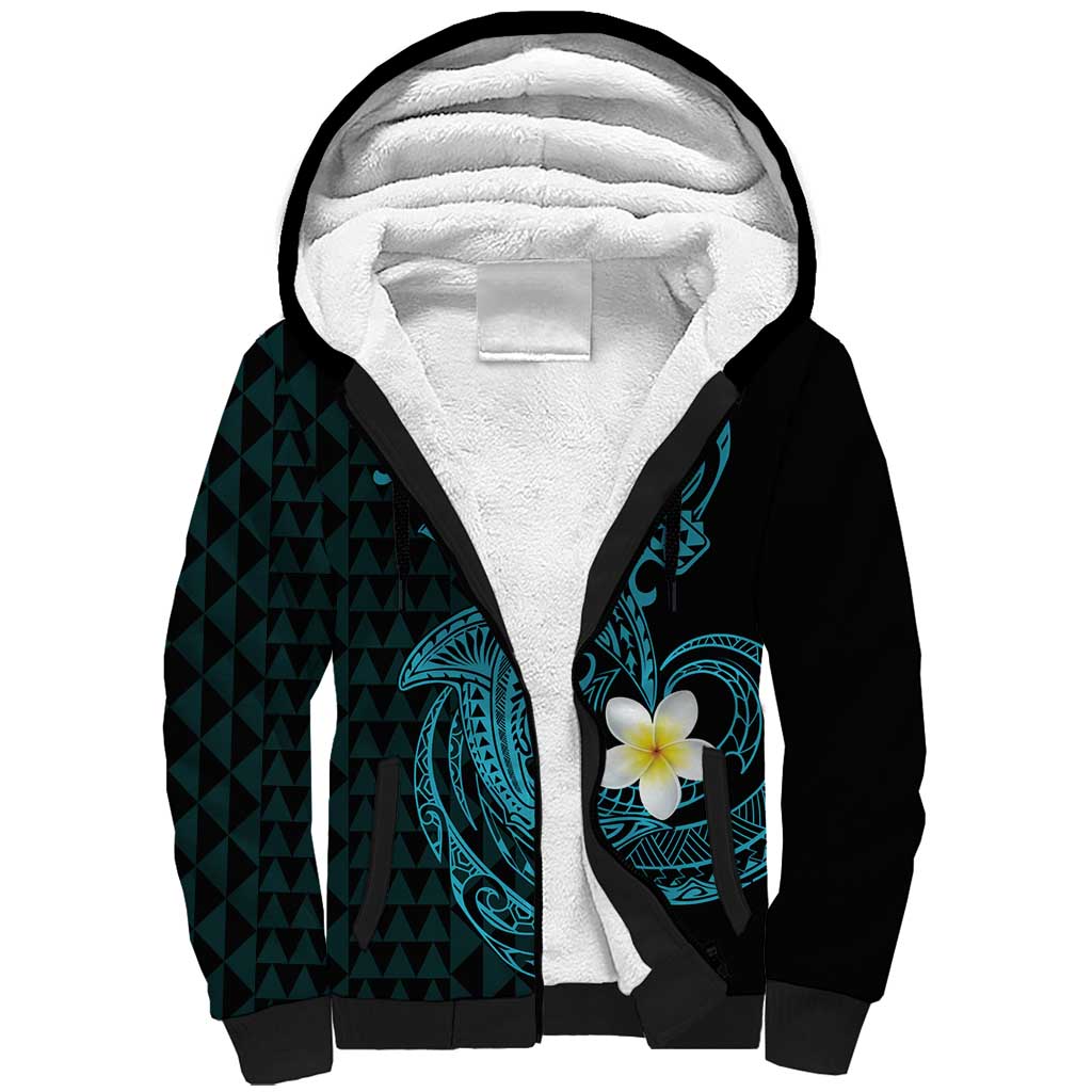 Aloha Hammerhead Shark Sherpa Hoodie Calypso Hawaiian Kakau Tribal Tattoo