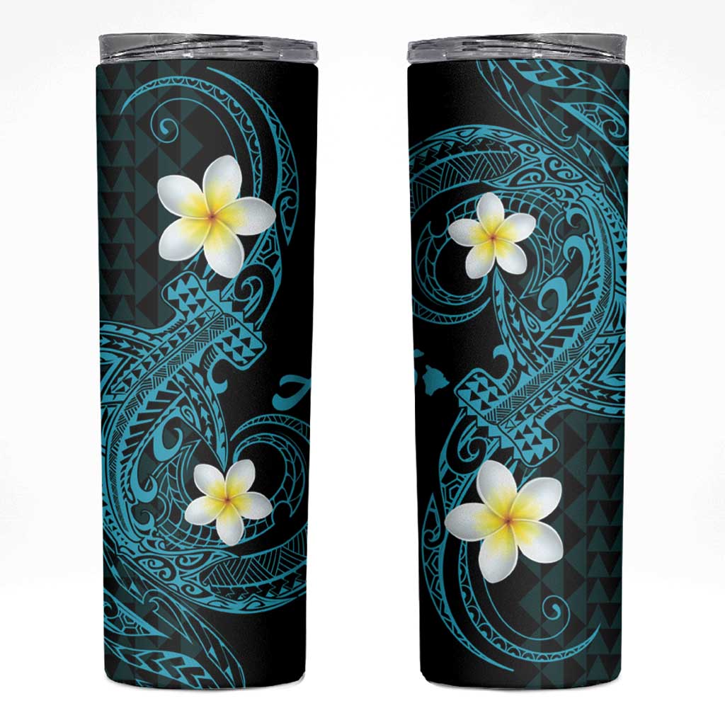 Aloha Hammerhead Shark Skinny Tumbler Calypso Hawaiian Kakau Tribal Tattoo LT9 Blue - Polynesian Pride