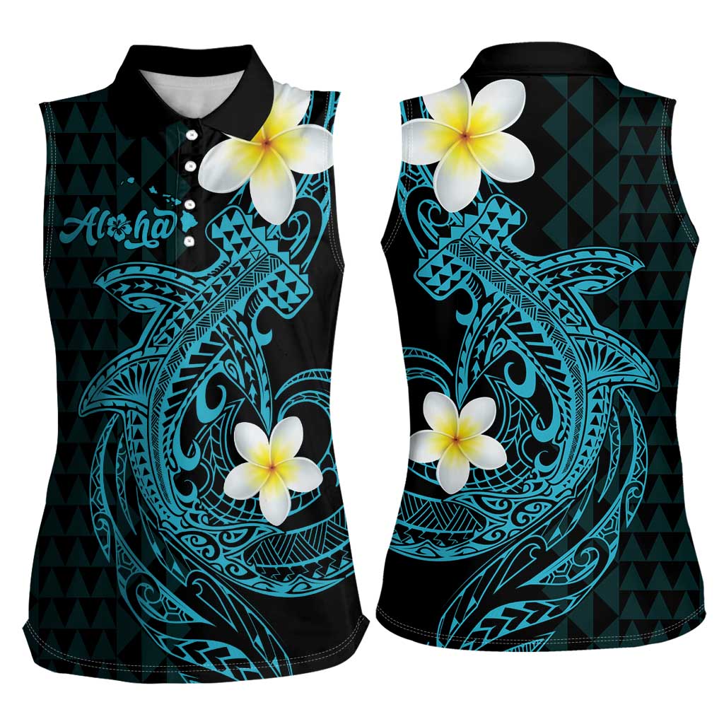 Aloha Hammerhead Shark Women Sleeveless Polo Shirt Calypso Hawaiian Kakau Tribal Tattoo LT9 - Polynesian Pride