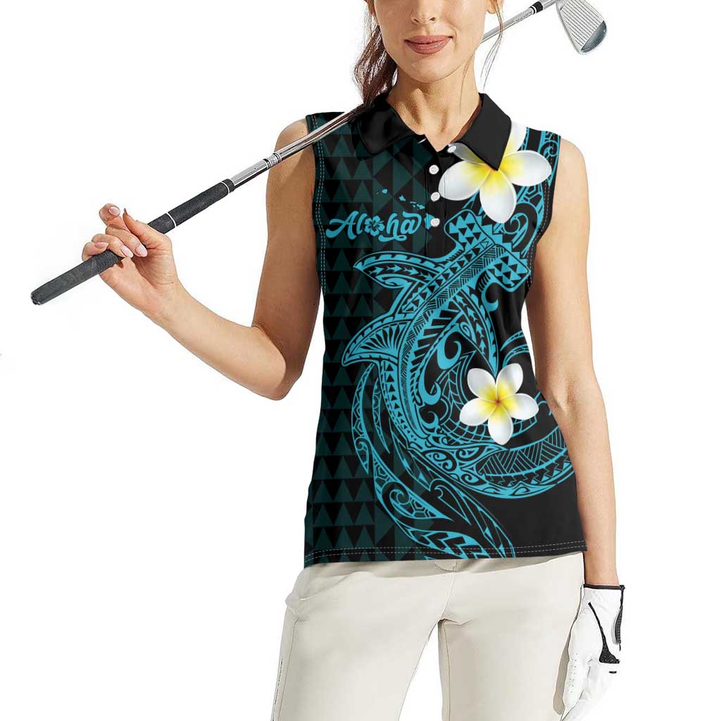 Aloha Hammerhead Shark Women Sleeveless Polo Shirt Calypso Hawaiian Kakau Tribal Tattoo LT9 - Polynesian Pride