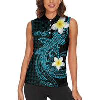 Aloha Hammerhead Shark Women Sleeveless Polo Shirt Calypso Hawaiian Kakau Tribal Tattoo LT9 - Polynesian Pride