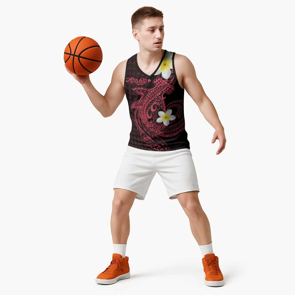 Aloha Hammerhead Shark Basketball Jersey Feverish Pink Hawaiian Kakau Tribal Tattoo - Polynesian Pride