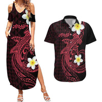 Aloha Hammerhead Shark Couples Matching Summer Maxi Dress and Hawaiian Shirt Feverish Pink Hawaiian Kakau Tribal Tattoo LT9 Pink - Polynesian Pride