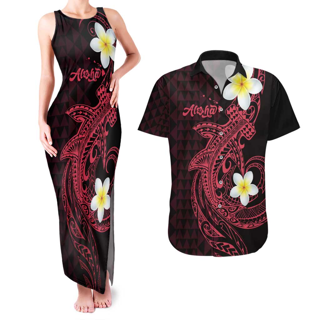 Aloha Hammerhead Shark Couples Matching Tank Maxi Dress and Hawaiian Shirt Feverish Pink Hawaiian Kakau Tribal Tattoo LT9 Pink - Polynesian Pride