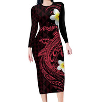 Aloha Hammerhead Shark Family Matching Long Sleeve Bodycon Dress and Hawaiian Shirt Feverish Pink Hawaiian Kakau Tribal Tattoo LT9 Mom's Dress Pink - Polynesian Pride