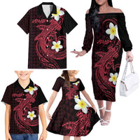 Aloha Hammerhead Shark Family Matching Off The Shoulder Long Sleeve Dress and Hawaiian Shirt Feverish Pink Hawaiian Kakau Tribal Tattoo LT9 - Polynesian Pride