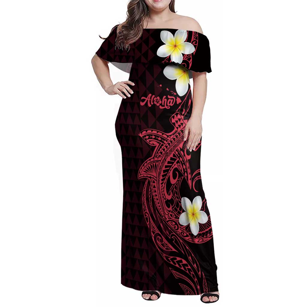 Aloha Hammerhead Shark Family Matching Off Shoulder Maxi Dress and Hawaiian Shirt Feverish Pink Hawaiian Kakau Tribal Tattoo LT9 Mom's Dress Pink - Polynesian Pride
