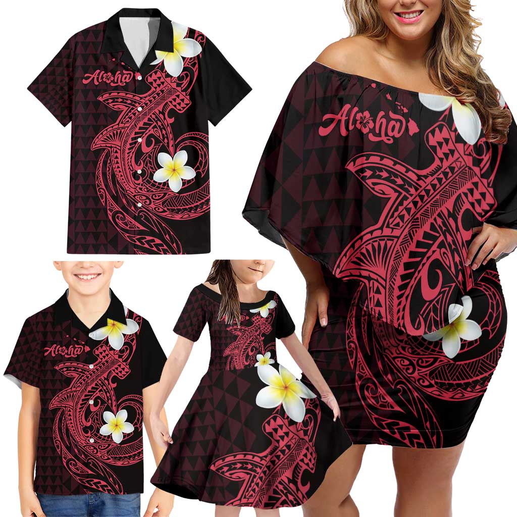 Aloha Hammerhead Shark Family Matching Off Shoulder Short Dress and Hawaiian Shirt Feverish Pink Hawaiian Kakau Tribal Tattoo LT9 - Polynesian Pride