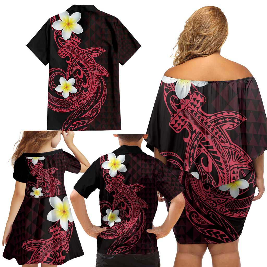 Aloha Hammerhead Shark Family Matching Off Shoulder Short Dress and Hawaiian Shirt Feverish Pink Hawaiian Kakau Tribal Tattoo LT9 - Polynesian Pride