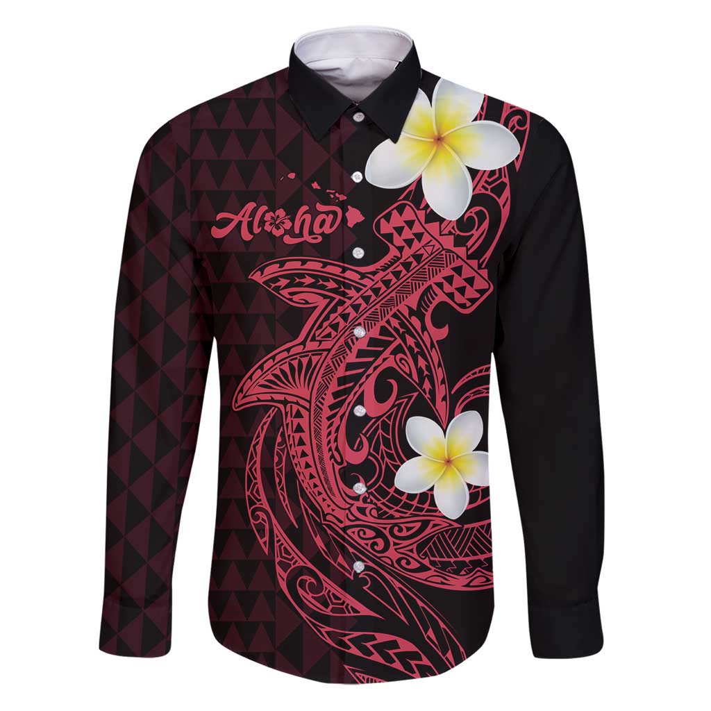 Aloha Hammerhead Shark Family Matching Puletasi and Hawaiian Shirt Feverish Pink Hawaiian Kakau Tribal Tattoo LT9 Dad's Shirt - Long Sleeve Pink - Polynesian Pride