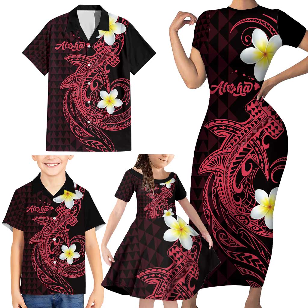 Aloha Hammerhead Shark Family Matching Short Sleeve Bodycon Dress and Hawaiian Shirt Feverish Pink Hawaiian Kakau Tribal Tattoo LT9 - Polynesian Pride
