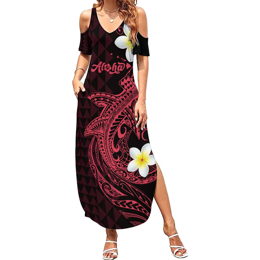 Aloha Hammerhead Shark Family Matching Summer Maxi Dress and Hawaiian Shirt Feverish Pink Hawaiian Kakau Tribal Tattoo LT9 Mom's Dress Pink - Polynesian Pride