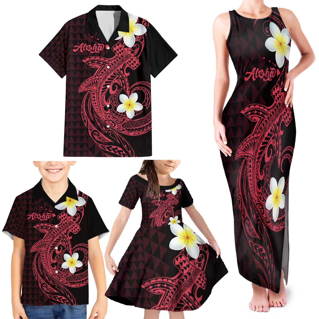 Aloha Hammerhead Shark Family Matching Tank Maxi Dress and Hawaiian Shirt Feverish Pink Hawaiian Kakau Tribal Tattoo LT9 - Polynesian Pride