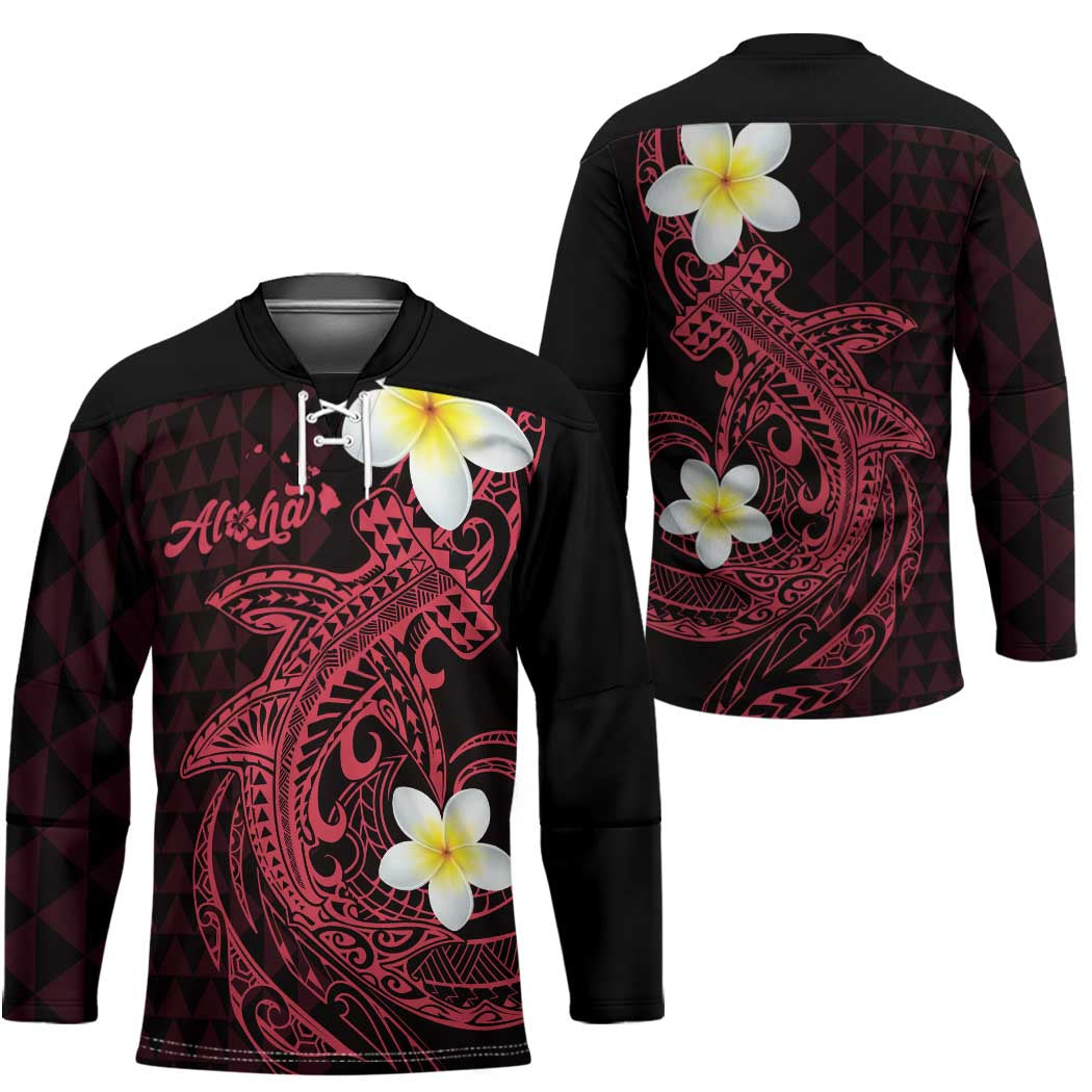 Aloha Hammerhead Shark Hockey Jersey Feverish Pink Hawaiian Kakau Tribal Tattoo - Polynesian Pride