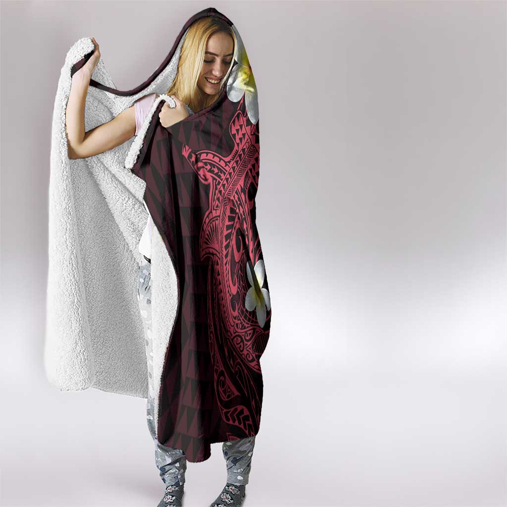 Aloha Hammerhead Shark Hooded Blanket Feverish Pink Hawaiian Kakau Tribal Tattoo