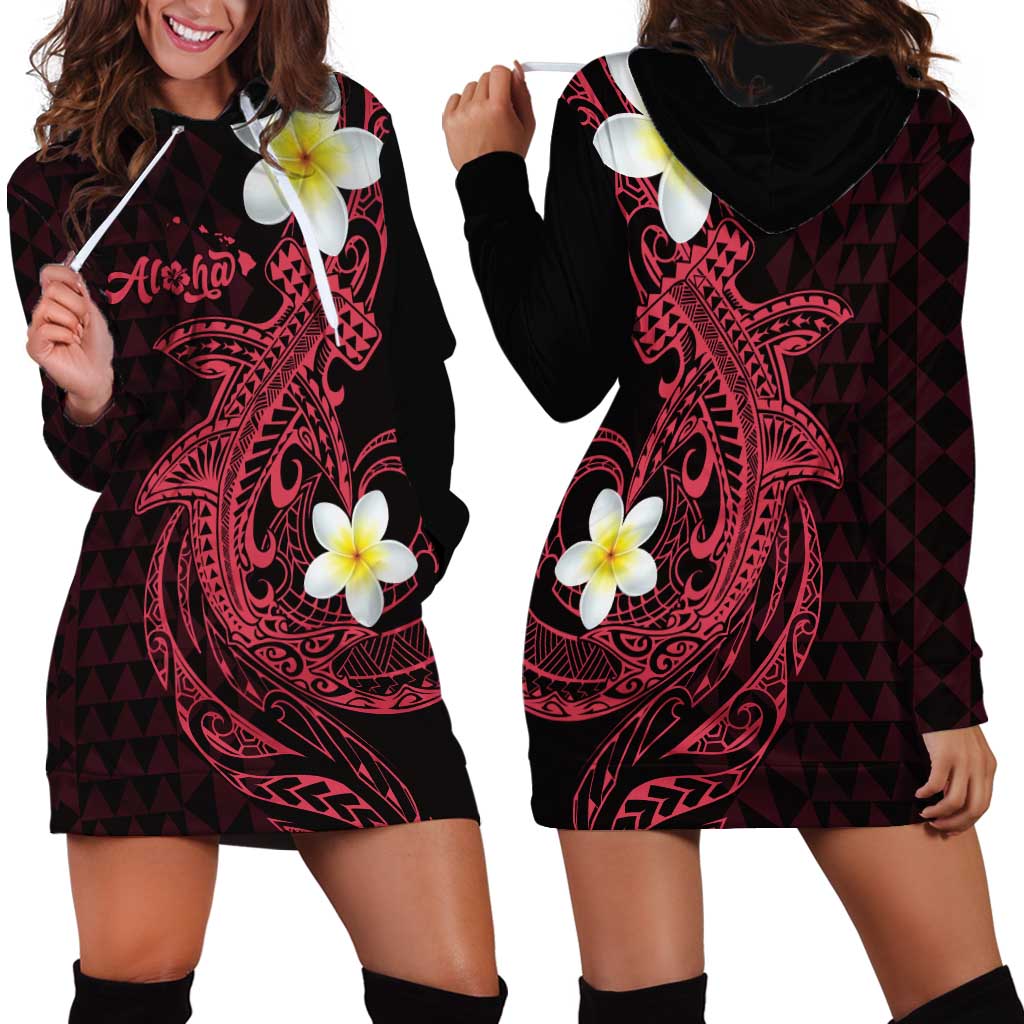 Aloha Hammerhead Shark Hoodie Dress Feverish Pink Hawaiian Kakau Tribal Tattoo LT9 - Polynesian Pride