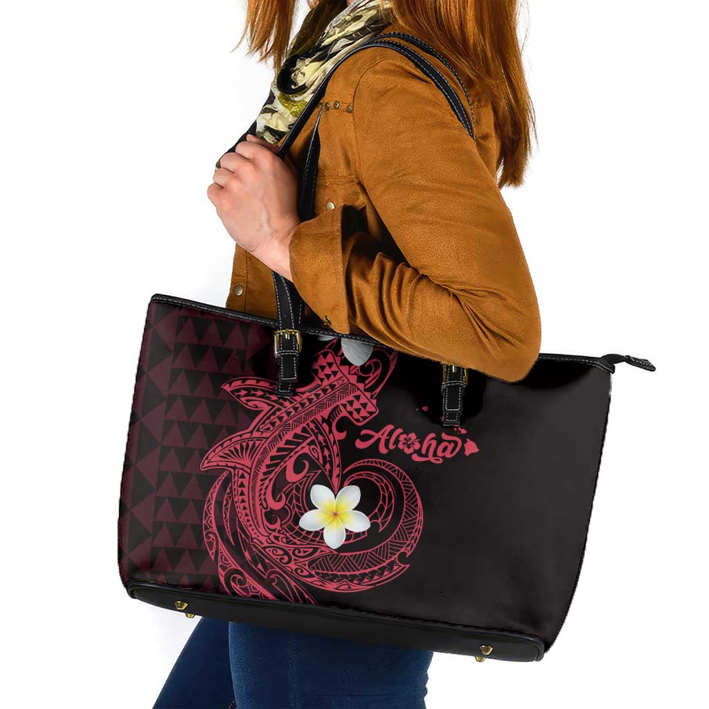 Aloha Hammerhead Shark Leather Tote Bag Feverish Pink Hawaiian Kakau Tribal Tattoo