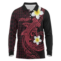 Aloha Hammerhead Shark Long Sleeve Polo Shirt Feverish Pink Hawaiian Kakau Tribal Tattoo LT9 Pink - Polynesian Pride