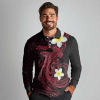 Aloha Hammerhead Shark Long Sleeve Polo Shirt Feverish Pink Hawaiian Kakau Tribal Tattoo LT9 - Polynesian Pride