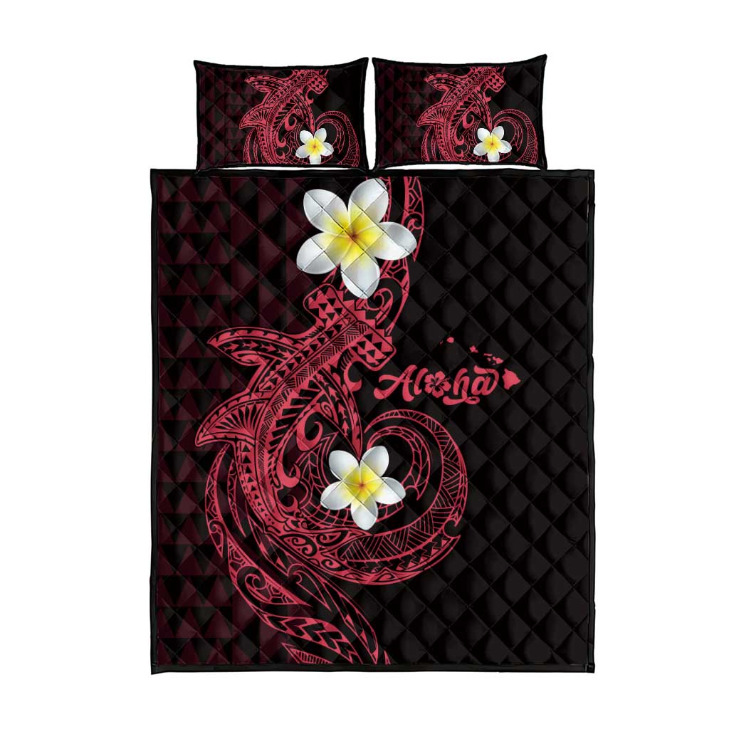Aloha Hammerhead Shark Quilt Bed Set Feverish Pink Hawaiian Kakau Tribal Tattoo