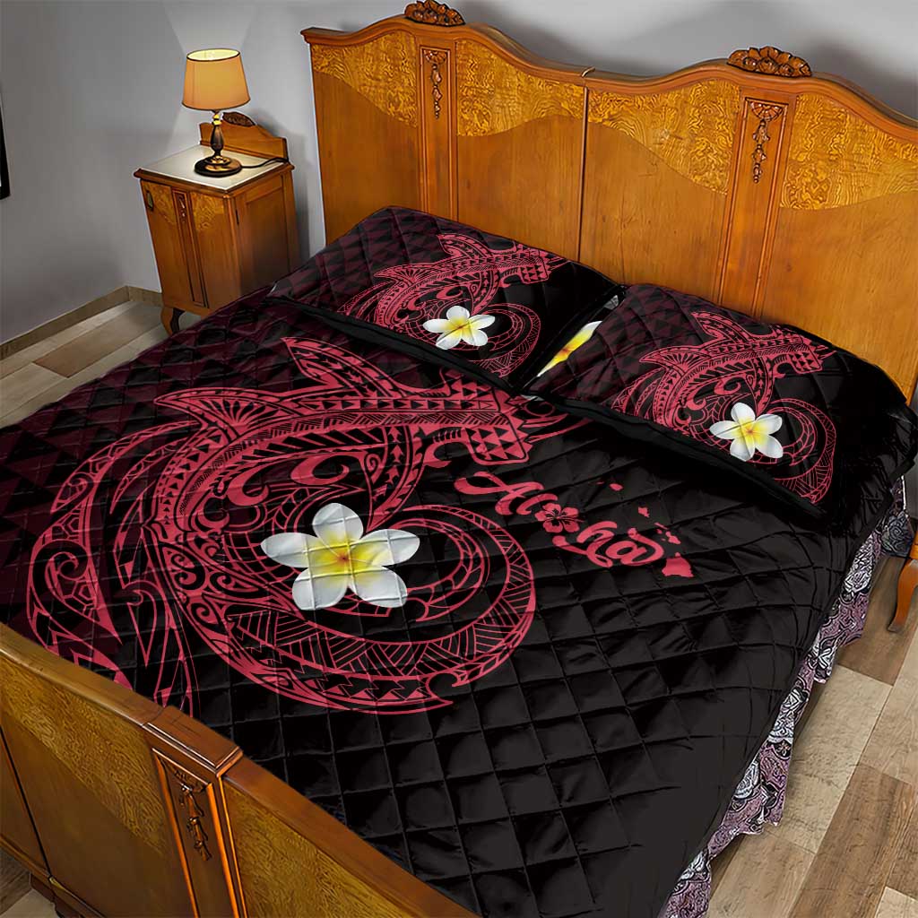 Aloha Hammerhead Shark Quilt Bed Set Feverish Pink Hawaiian Kakau Tribal Tattoo