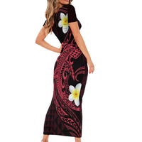 Aloha Hammerhead Shark Short Sleeve Bodycon Dress Feverish Pink Hawaiian Kakau Tribal Tattoo LT9 - Polynesian Pride