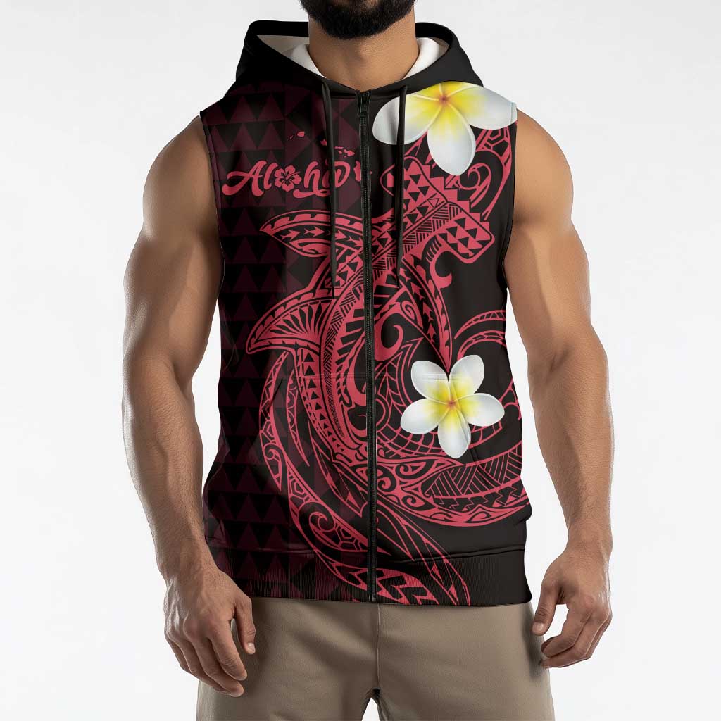 Aloha Hammerhead Shark Sleeveless Zip Hoodie Feverish Pink Hawaiian Kakau Tribal Tattoo LT9 - Polynesian Pride