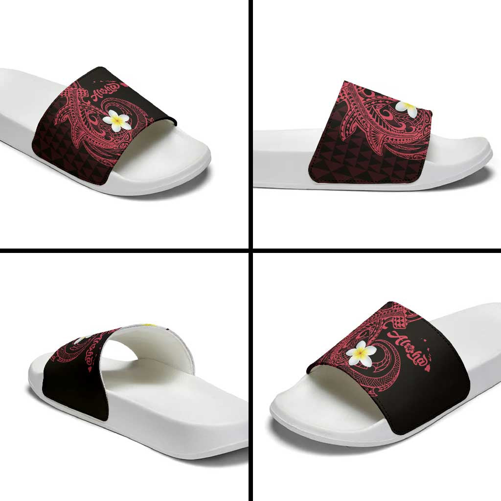 Aloha Hammerhead Shark Slide Sandals Feverish Pink Hawaiian Kakau Tribal Tattoo - Polynesian Pride
