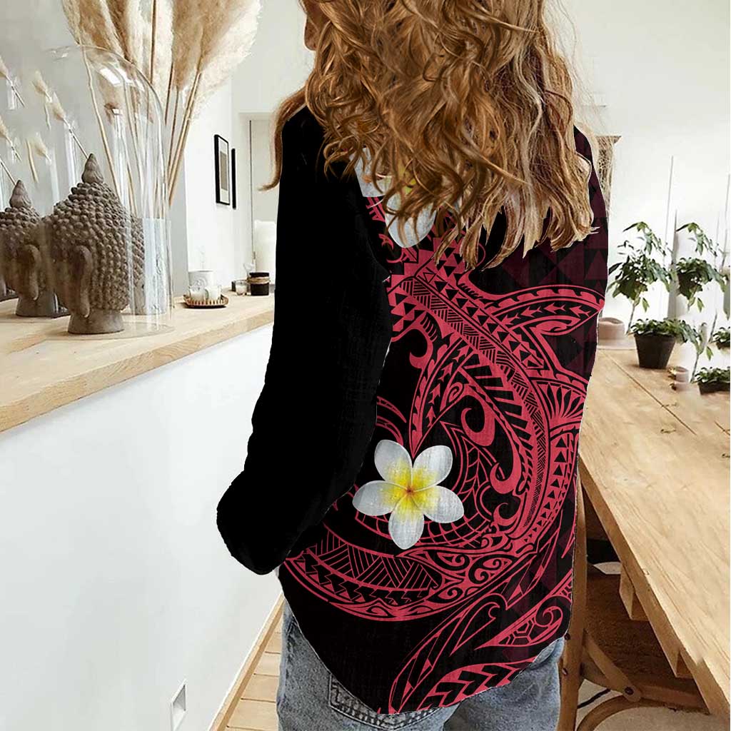 Aloha Hammerhead Shark Women Casual Shirt Feverish Pink Hawaiian Kakau Tribal Tattoo LT9 - Polynesian Pride
