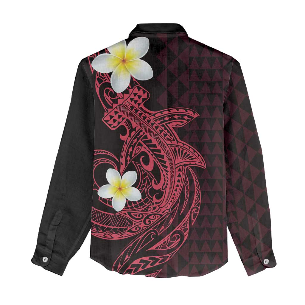 Aloha Hammerhead Shark Women Casual Shirt Feverish Pink Hawaiian Kakau Tribal Tattoo LT9 - Polynesian Pride