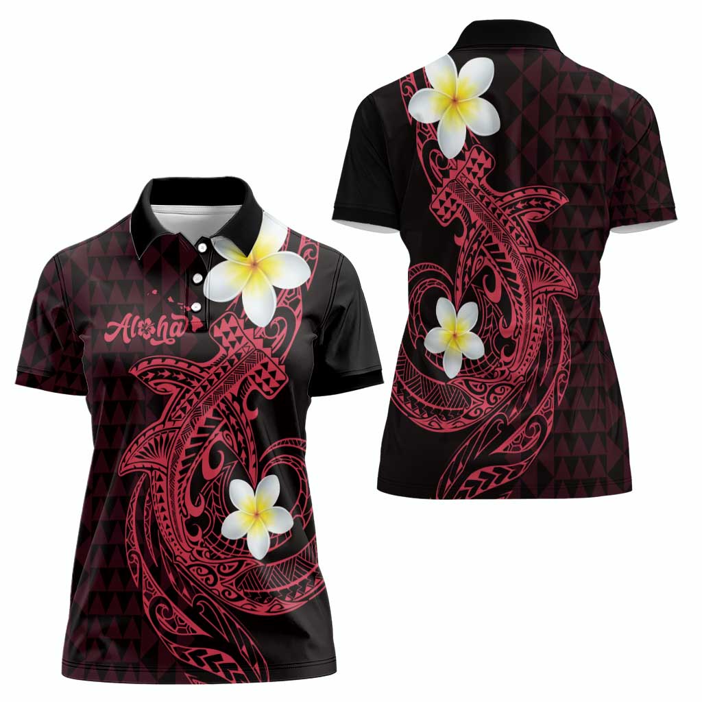 Aloha Hammerhead Shark Women Polo Shirt Feverish Pink Hawaiian Kakau Tribal Tattoo LT9 - Polynesian Pride