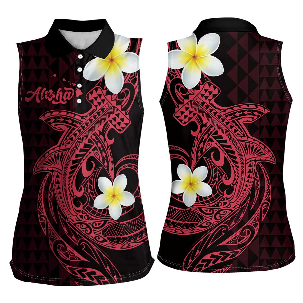 Aloha Hammerhead Shark Women Sleeveless Polo Shirt Feverish Pink Hawaiian Kakau Tribal Tattoo LT9 - Polynesian Pride