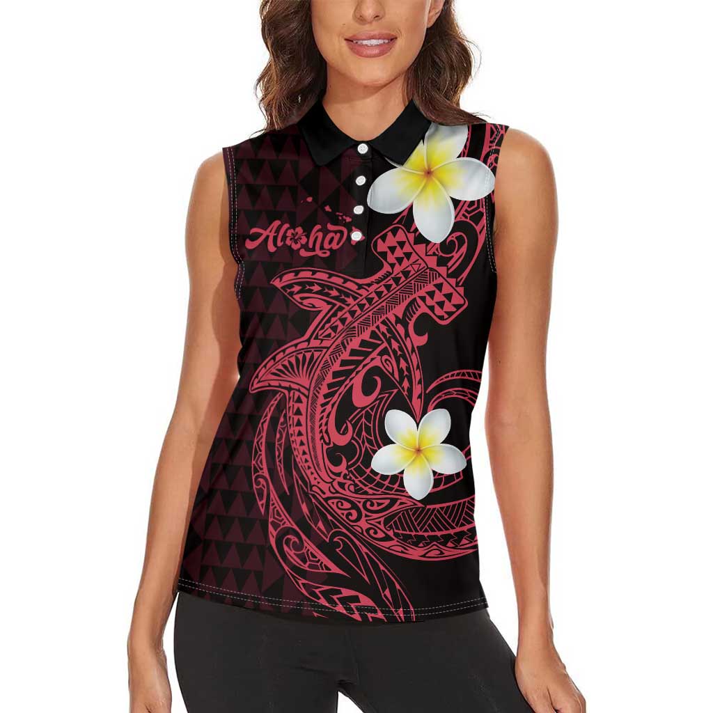 Aloha Hammerhead Shark Women Sleeveless Polo Shirt Feverish Pink Hawaiian Kakau Tribal Tattoo LT9 - Polynesian Pride