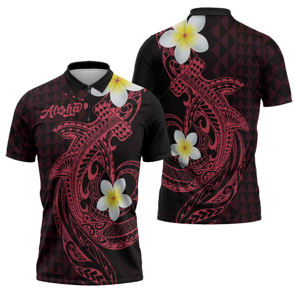 Aloha Hammerhead Shark Zipper Polo Shirt Feverish Pink Hawaiian Kakau Tribal Tattoo LT9 - Polynesian Pride