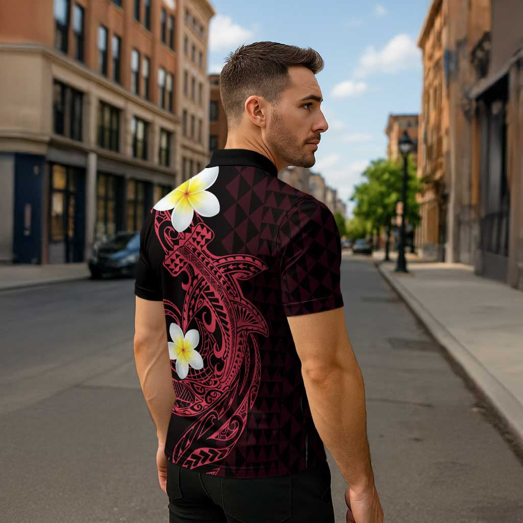 Aloha Hammerhead Shark Zipper Polo Shirt Feverish Pink Hawaiian Kakau Tribal Tattoo LT9 - Polynesian Pride